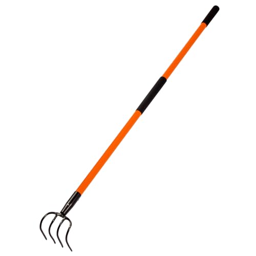VNIMTI Cultivator for Gardening, 4 Tines Garden Cultivator with Fiberglass Handle, 58 Inches