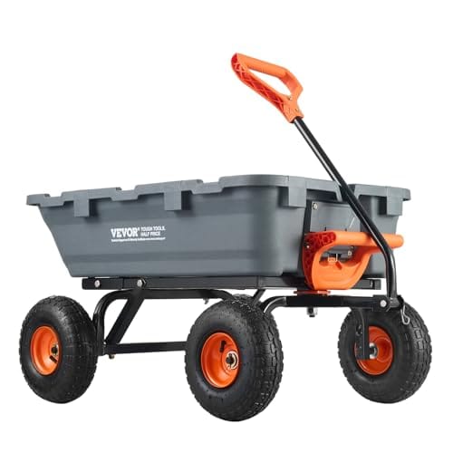 VEVOR 800lbs Poly Dump Garden Cart, Heavy Duty Yard Dump Cart Wagon, 4 Wheel Wheelbarrow with 10in Tires, 180°Rotating Handle, Steel Frame and Quick Release System