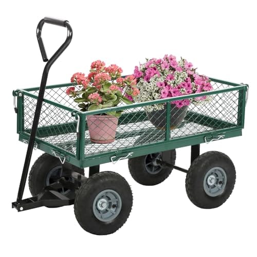 FDW Garden Cart Streel Heavy Duty 500 LBS Capacity,Utility Cart Wagon with Removable Sides and 180°Rotating Handle for Yard, Lawn and Garden Hauler (Green)