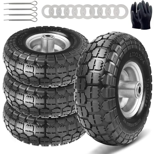 4.10/3.50-4 Tire and Dolly Wheel Flat Free - Solid Rubber Hand Truck Wheels 5/8