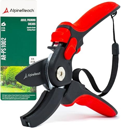 AlpineReach Anvil Pruning Shears for Gardening, Sharp Ergonomic Pruners, Heavy Duty High Carbon Steel Blade Plant Cutting Clippers, Adjustable Soft Handle for Small & Large Hands, Secateurs, Gift