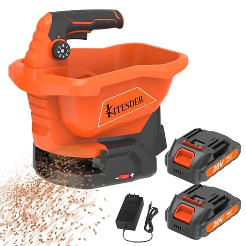 KITESDER Battery Powered Seed Spreader, Fertilizer Spreader, Lightweight, Spreaders for Lawns, Broadcast Spreader, 8 Seed Settings & 6 Speed Levels, Spreader for Grass Seed, Fertilizer & Ice Melt