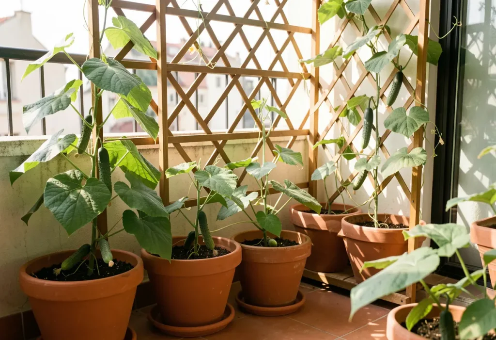 Can I Grow Cucumbers Indoors: Healthy cucumber vines growing near a sunny window inside a home.