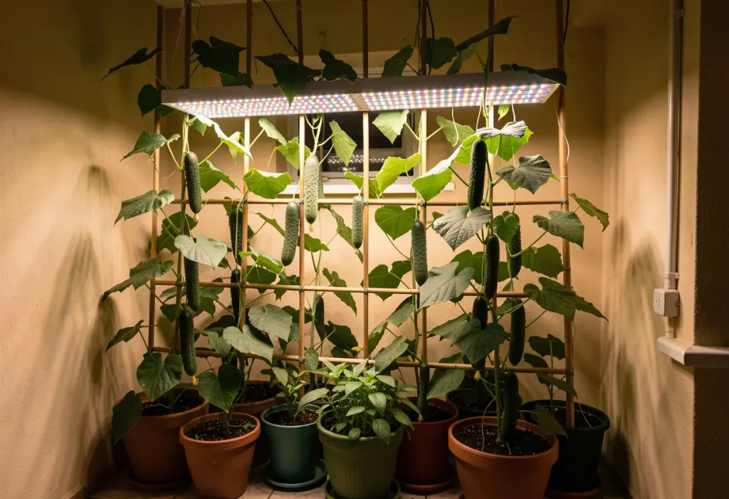 Balcony or windowsill garden illustrating Can I Grow Cucumbers Indoors successfully.