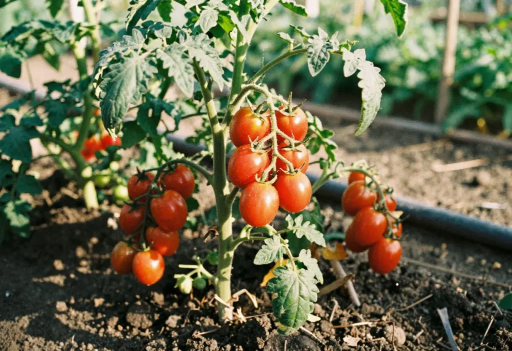 Different Types of Tomatoes: Close-up of mixed tomato varieties highlighting textures and ripeness.
