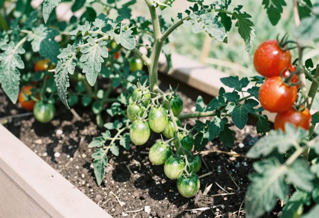 young seedlings of grape vs cherry tomatoes growing in pots ready for transplant