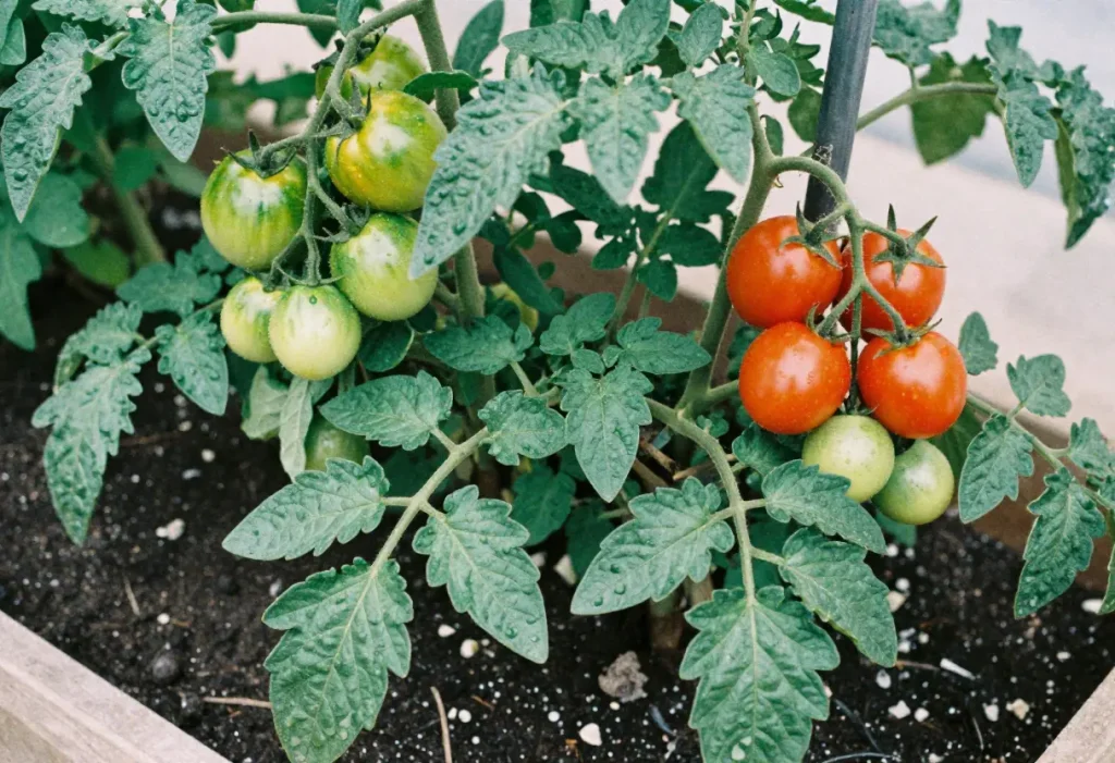 Grape vs cherry tomatoes showing size, color, and shape differences in backyard garden
