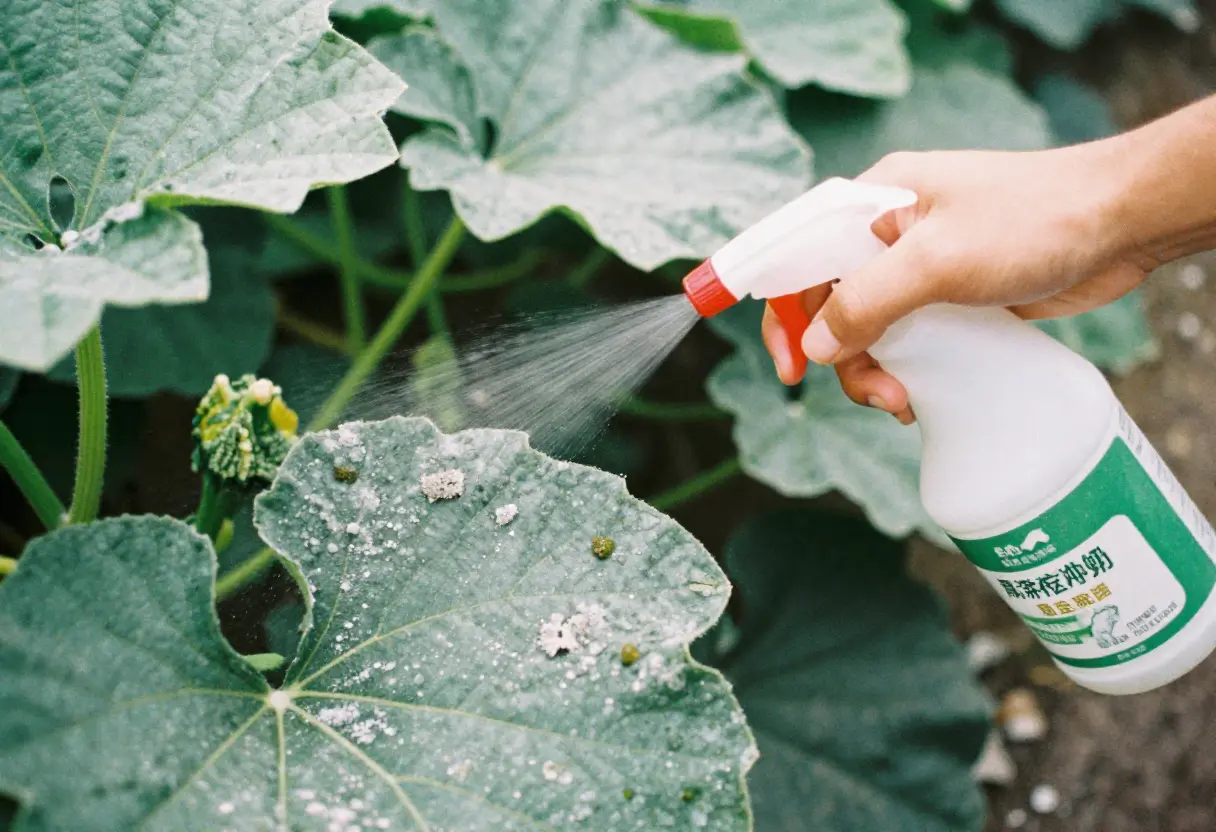 home remedy for powdery mildew applied on plant leaves in backyard garden