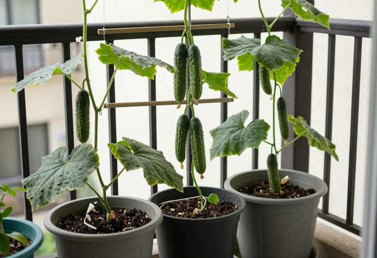 Step-by-step guide showing How Do I Grow Cucumbers in Pots on a sunny balcony or patio.