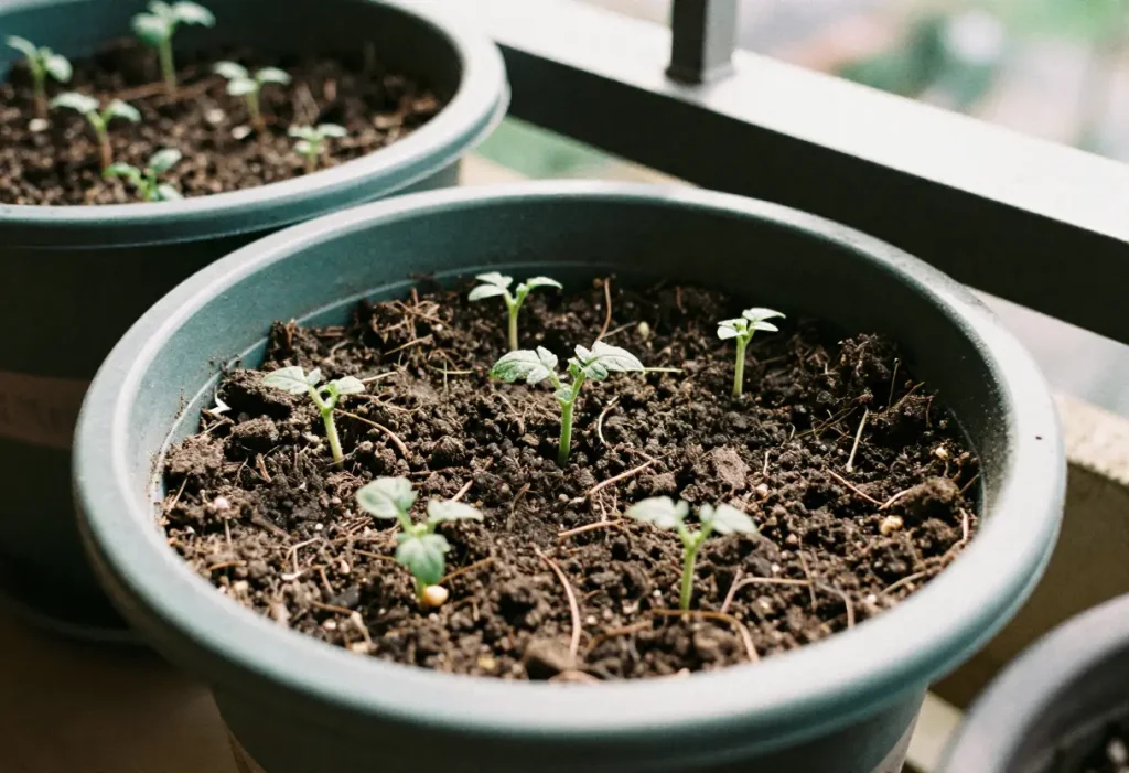 Step-by-step example of How Do You Grow Tomato Plants in Pots, showing seedlings in well-drained soil.