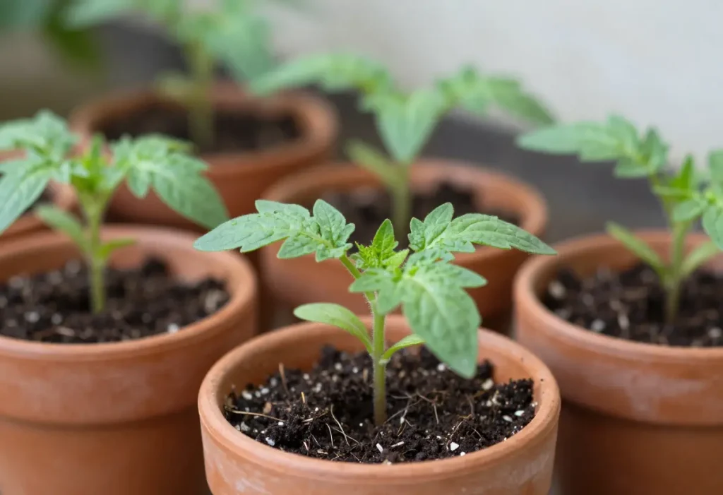 How Do You Grow Tomato Plants in Pots. Healthy tomato plant thriving in a large container on a balcony.