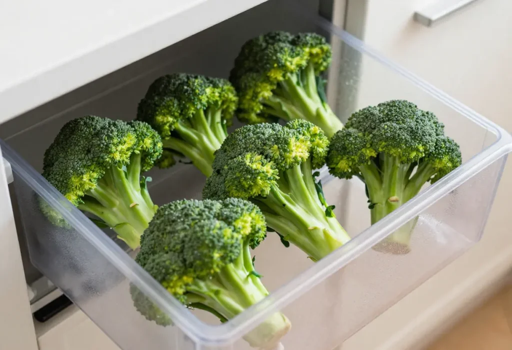 How Do You Store Broccoli: Proper broccoli storage in a breathable bag inside the fridge crisper drawer.