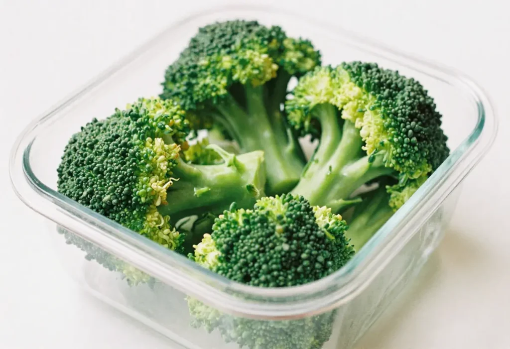 How Do You Store Broccoli: Cut broccoli stored in an airtight container to maintain freshness.