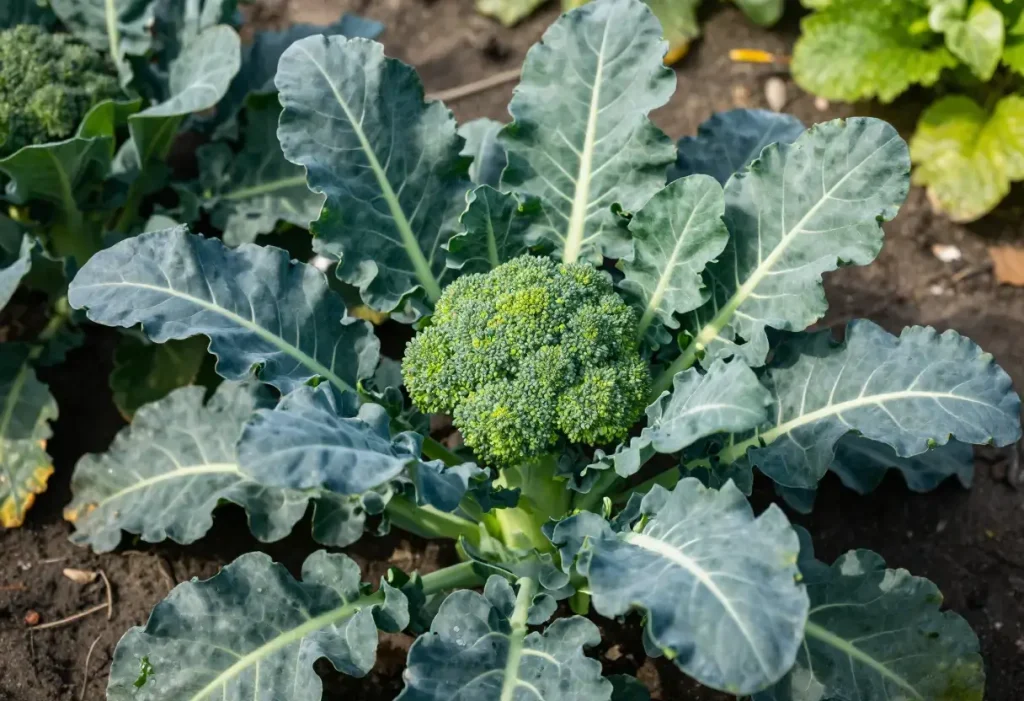 How Does Broccoli Grow: Young broccoli plants developing large green heads in a garden bed