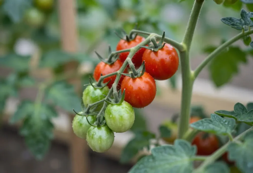 Cluster of bright cherry tomatoes on the plant, illustrating How to Grow Cherry Tomatoes successfully.