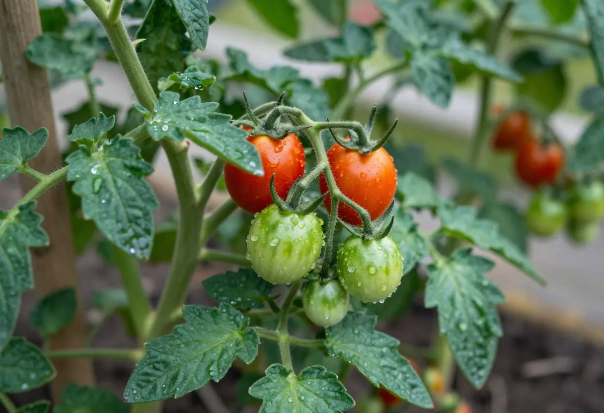 Indoor tomato growing setup with cherry tomato plants, demonstrating How to Grow Cherry Tomatoes.