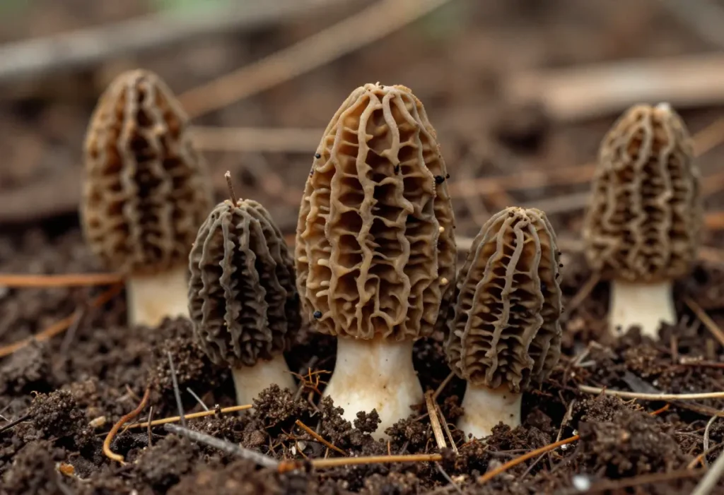 How to Grow Morel Mushrooms: Fresh morel mushrooms sprouting from prepared outdoor soil.