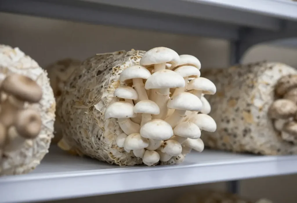 How to Grow Mushrooms at Home: Harvest-ready mushrooms grown in a controlled environment.
