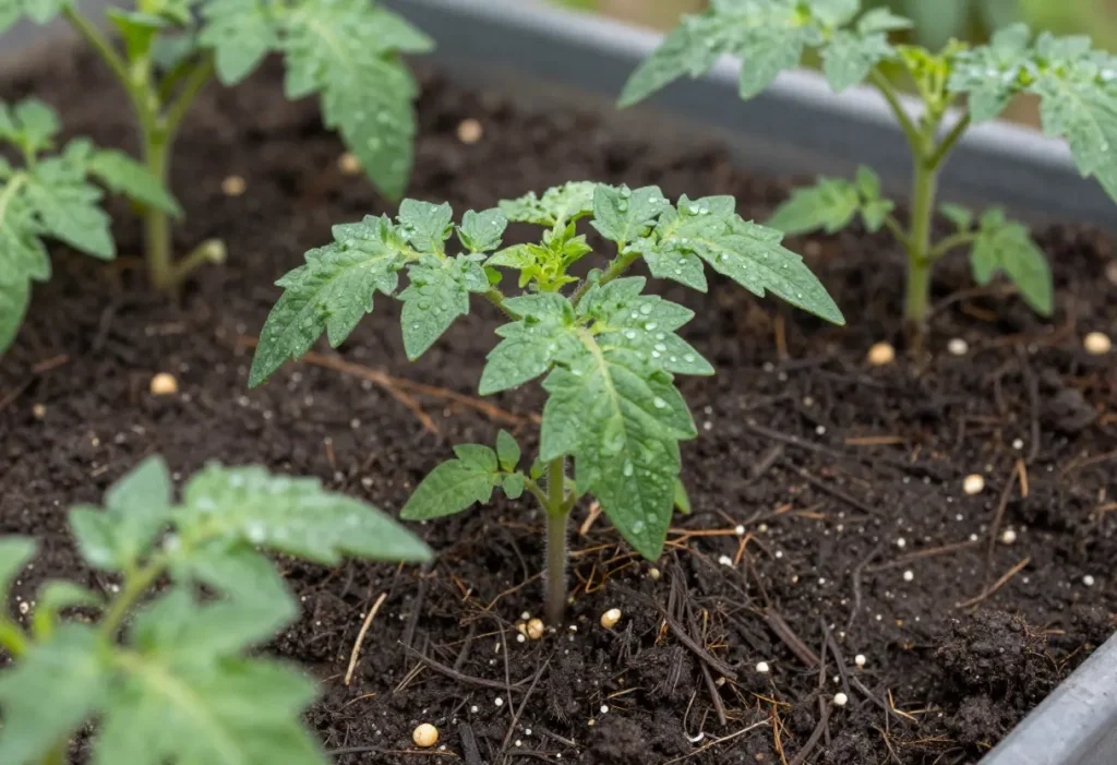 Close-up of hands planting tomato seeds, demonstrating How to Grow Tomatoes from Seeds.