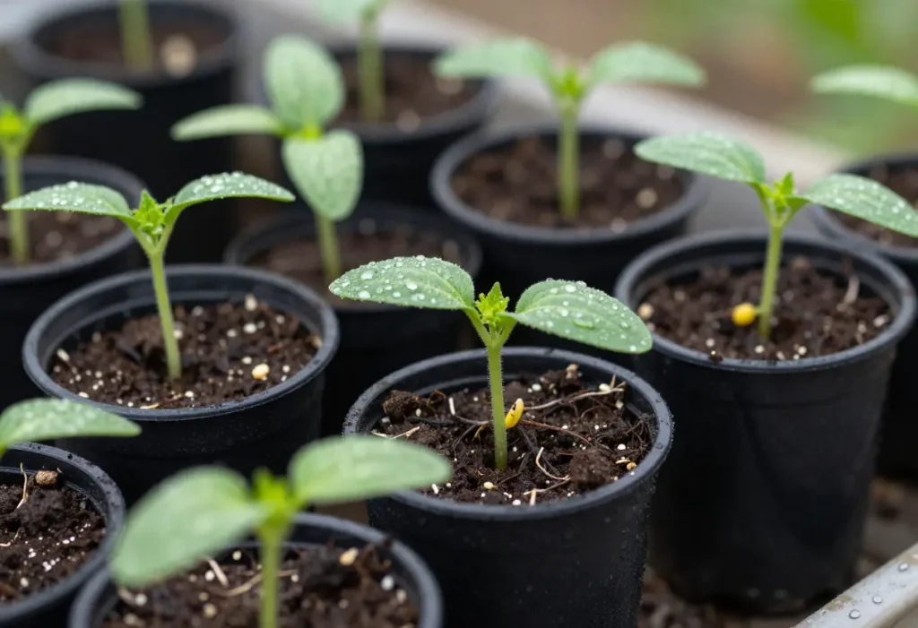 Step-by-step guide showing Planting Tomato Seeds from Tomatoes in seed trays for germination.
