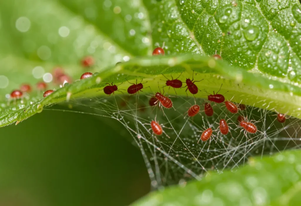 Hands applying Spider Mites Home Remedy to infested houseplants to stop mite damage.