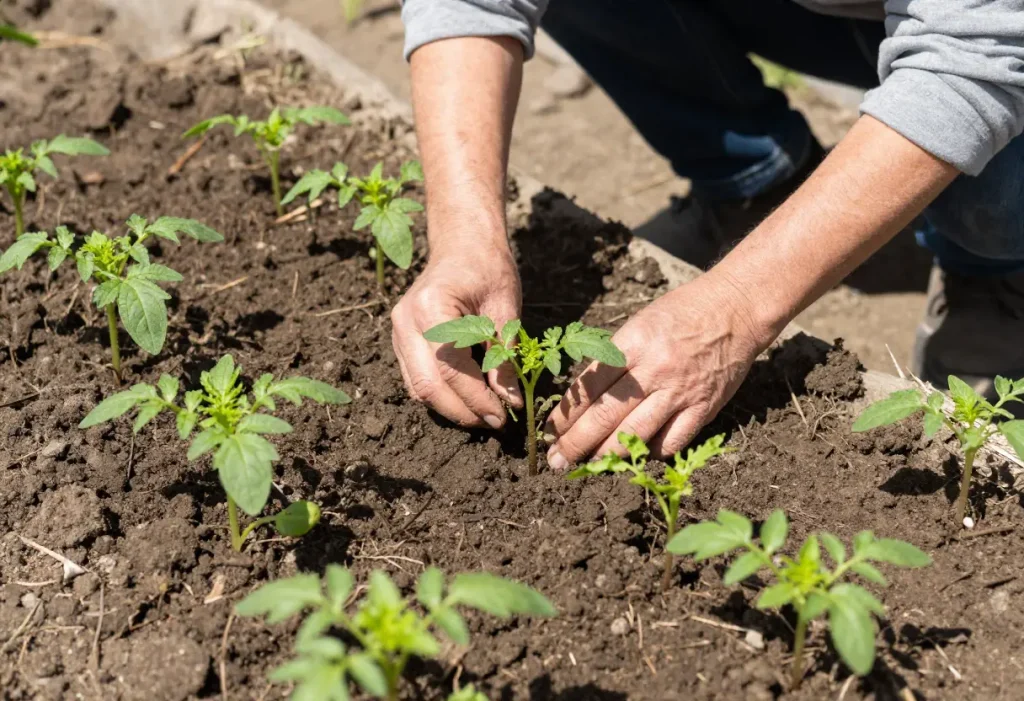 When Do I Plant Tomatoes: Healthy seedlings in trays waiting for ideal garden conditions.