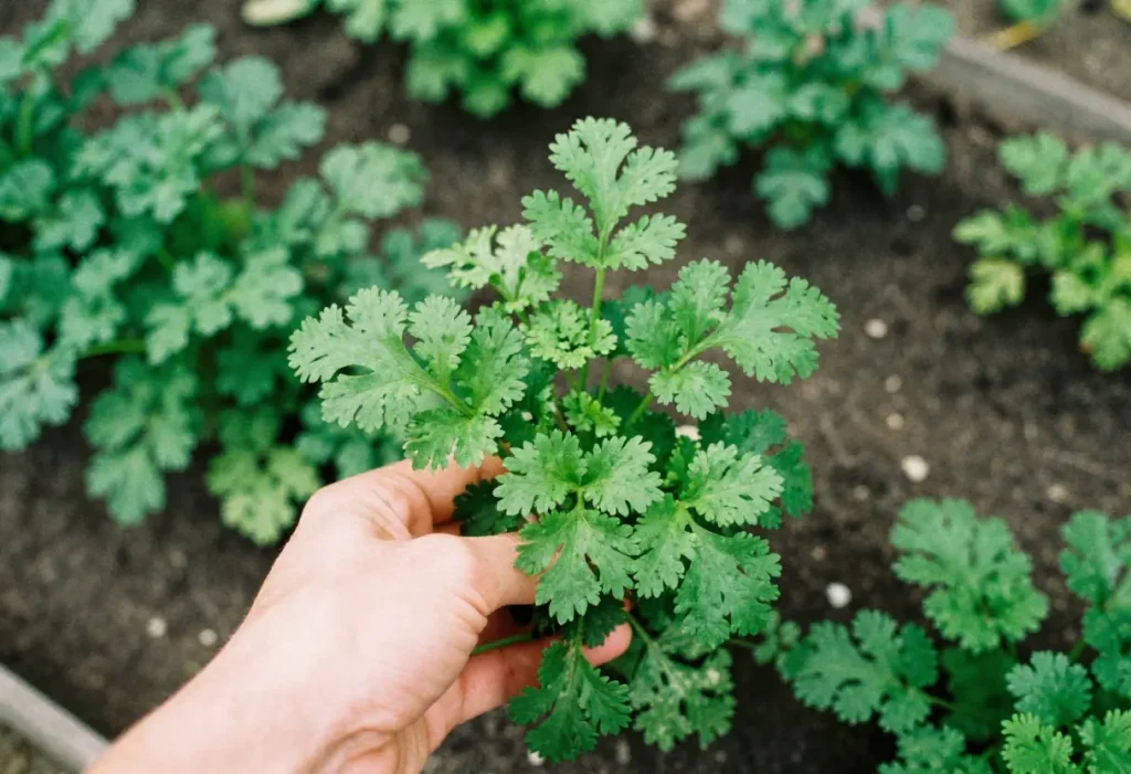 Healthy cilantro plant in a pot, illustrating When to Harvest Cilantro for maximum flavor.