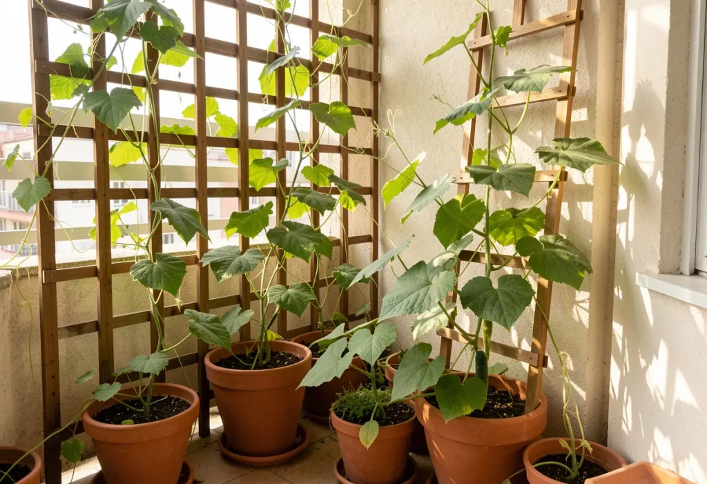 When to Start Cucumber Seeds Indoors: Seedlings in containers ready for transplanting to the garden.