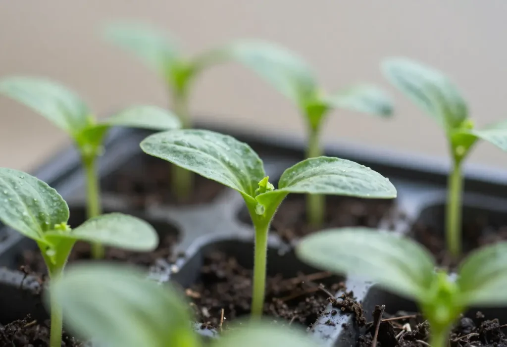 Guide image showing When to Transplant Cucumbers: for Best Results based on seedling size and weather.