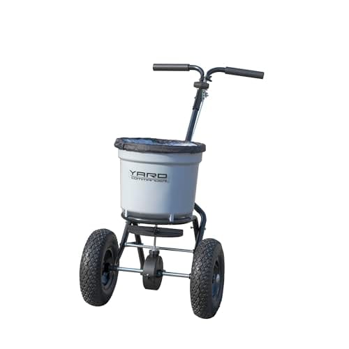 Yard Commander - Commercial 50 LB Walk-Behind Push Broadcast Spreader - 10-12 Foot Spread - Fertilizer, Salt & Grass Seed - Clog Free Design - Fully Enclosed Gear Box - Adjustable Drop Rate