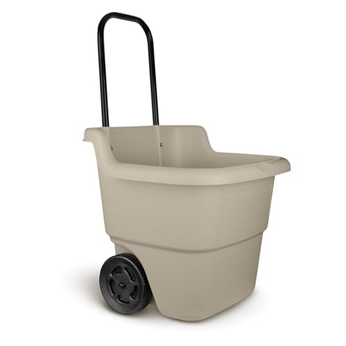 15 Gallon Resin Rolling Lawn and Utility Cart, Lightweight Resin Yard Hauler with Retractable Handle and 7 Inch Wheels for Multi-Purpose Outdoor Use 20.75 in D x 35.75 in H x 22.5 in W