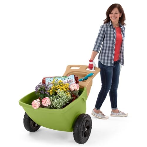 Simplay3 Easy Haul Wheelbarrow with Garden Tool Storage Tray, Durable Heavy-Duty Plastic Wheelbarrow with Large Easy Turn Wheels - Green, Made in USA…