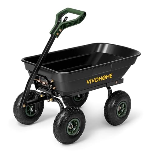 VIVOHOME 4 Cu.Ft 660lbs Wheelbarrow Garden Cart Dump Wagon with 2-in-1 Convertible Handle Attach to ATV or Tractor, 10
