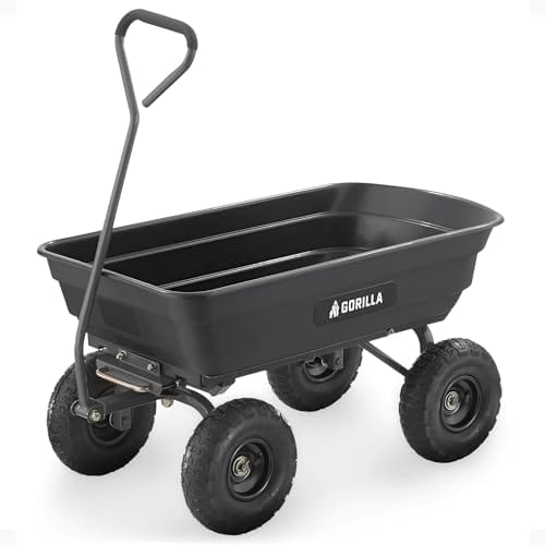 Gorilla Carts Poly Garden Dump Cart, 4 Cu Ft Tub, 600 lb Haul Capacity, Black – Heavy-Duty Utility Wagon with Quick-Release Dumping & Pneumatic Tires for Yard, Landscaping and Gardening