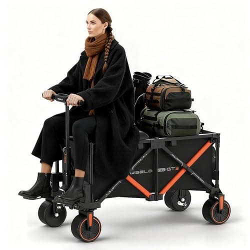 WISELD GT3 Electric Wagon Cart with Seat, Dymanic Load 551LBS/Static 771LBS All Terrain Wagon, Reverse Function, Precision Steering, 2 Modes for Shopping, Sports, Garden, Camping
