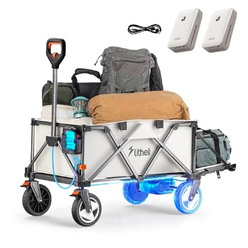 Litheli Electric Wagon Cart with 2 Batteries, All-Terrain Wheels & Variable Speed | 200L Capacity, 300 lbs Heavy-Duty Utility Wagon for Camping Beach Garden Shopping, SE-Beige