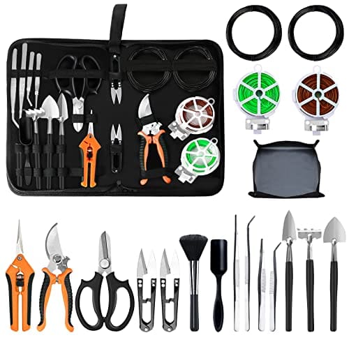 Bonsai Tools Set, 20 Pcs Gardening Succulent Tree Indoor Beginner Tool Kit, Include 262 Feet Bonsai Wire, 29.5