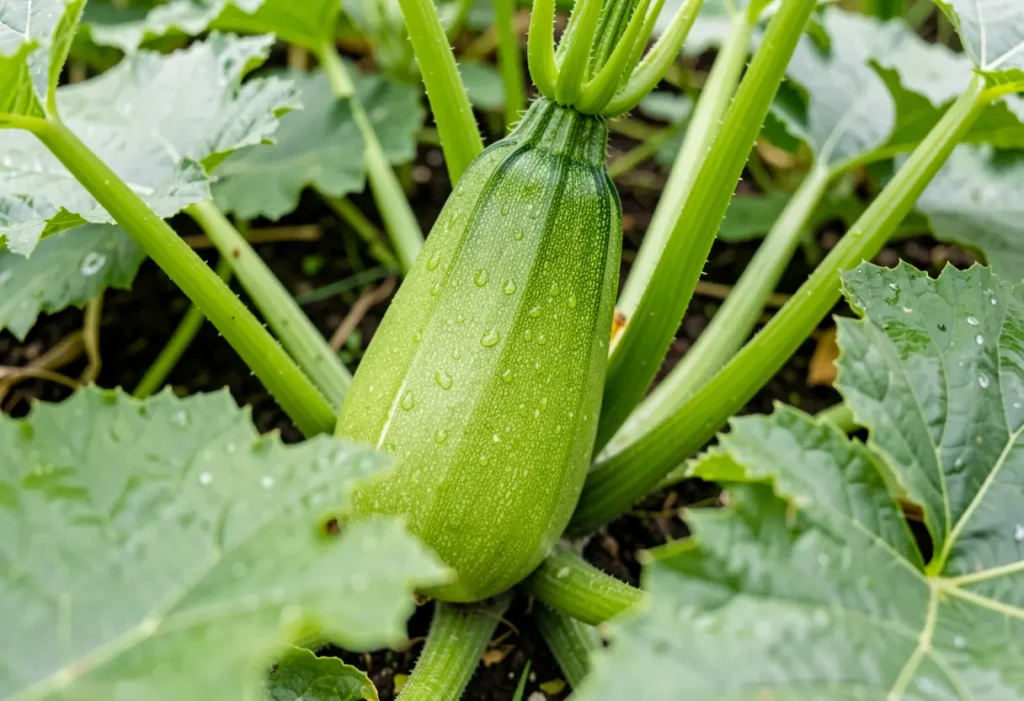 Best Way to Grow Zucchini: Close-up of zucchini flowers and developing fruit on a strong plant.