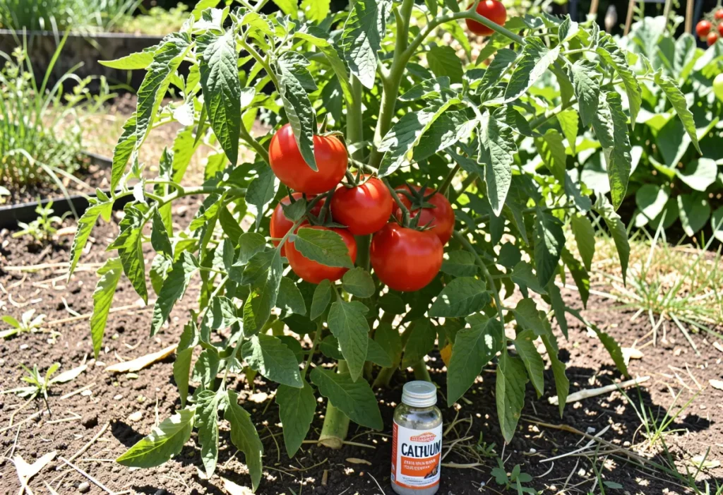 Calcium for Tomato Plants: Tomato leaves and fruits thriving after proper calcium supplementation.