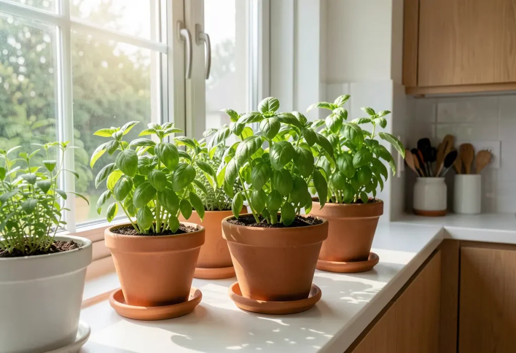 Can Basil Grow Indoors: Aromatic basil leaves ready for harvesting from an indoor garden.