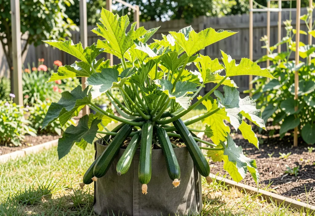 Can You Grow Zucchini in a Container – gardener watering zucchini plant in balcony container
