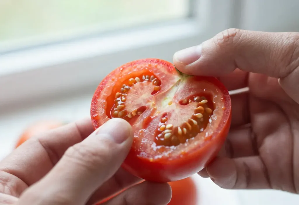 Organic Cherokee Purple Tomato Seeds planted in soil for healthy tomato seedlings