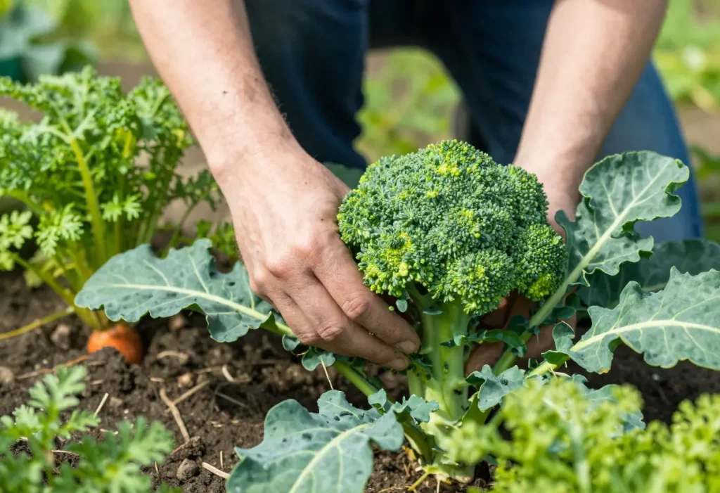 Companion Planting With Broccoli: Vegetable bed illustrating beneficial plant combinations for better growth.