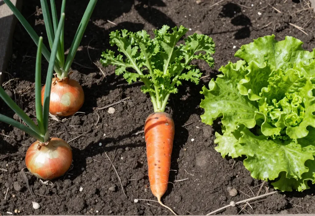 Close-up of tomato plants with companion plants, illustrating beneficial Companion Plants for Tomatoes.