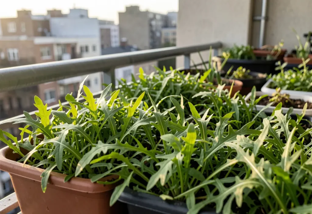 Step-by-step guide showing Growing Arugula in Containers for small-space gardening.