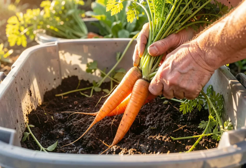 Urban garden setup illustrating Growing Carrots in Tubs successfully at home.