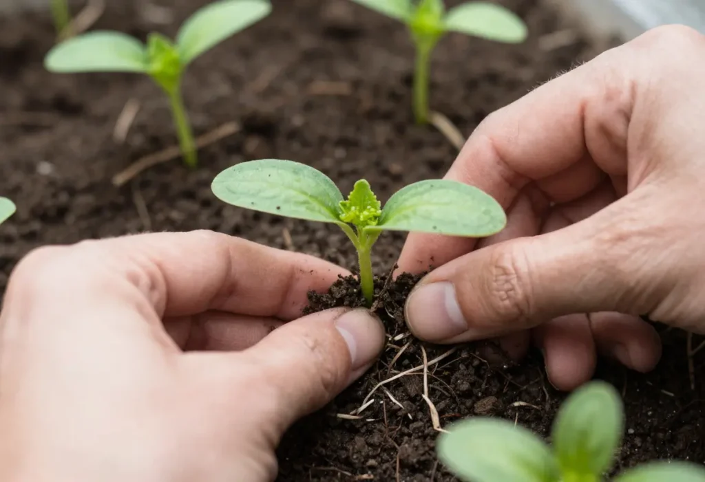 Guide showing How Deep to Plant Cucumber Plants for optimal root development and growth.