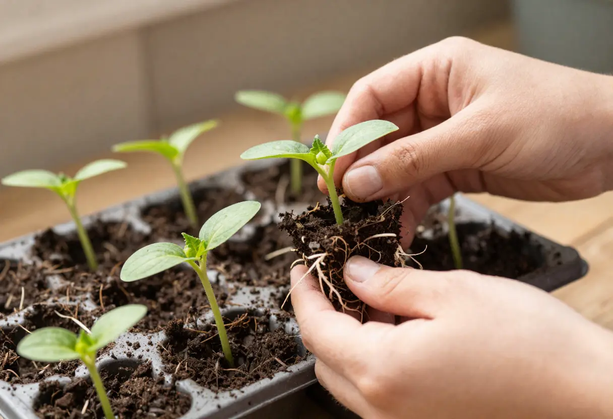 How Do You Grow Cucumbers from Seeds – gardener planting cucumber seeds in seed trays
