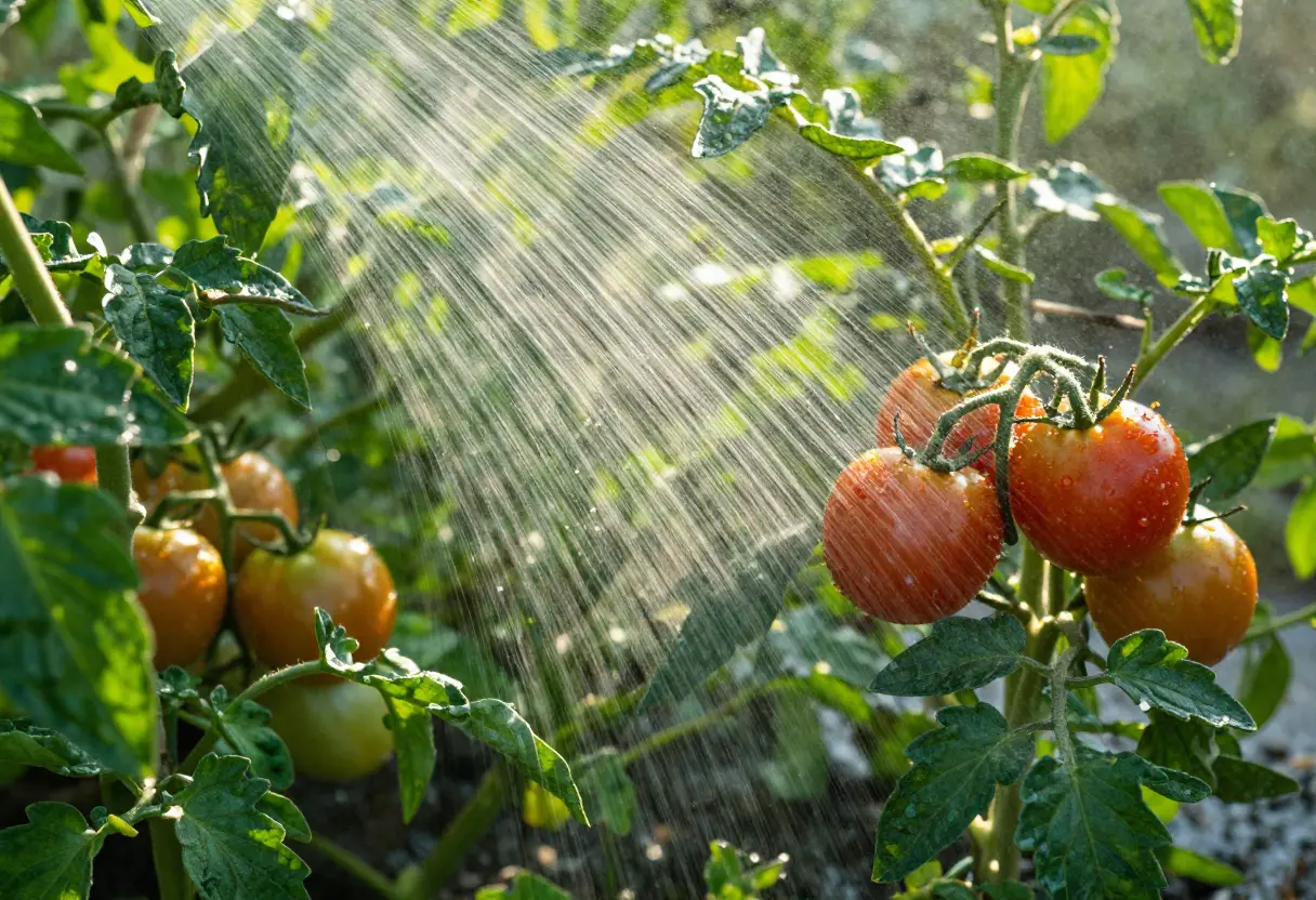 How Often Should You Water Tomato Plants – close-up of soil moisture around healthy tomato plants