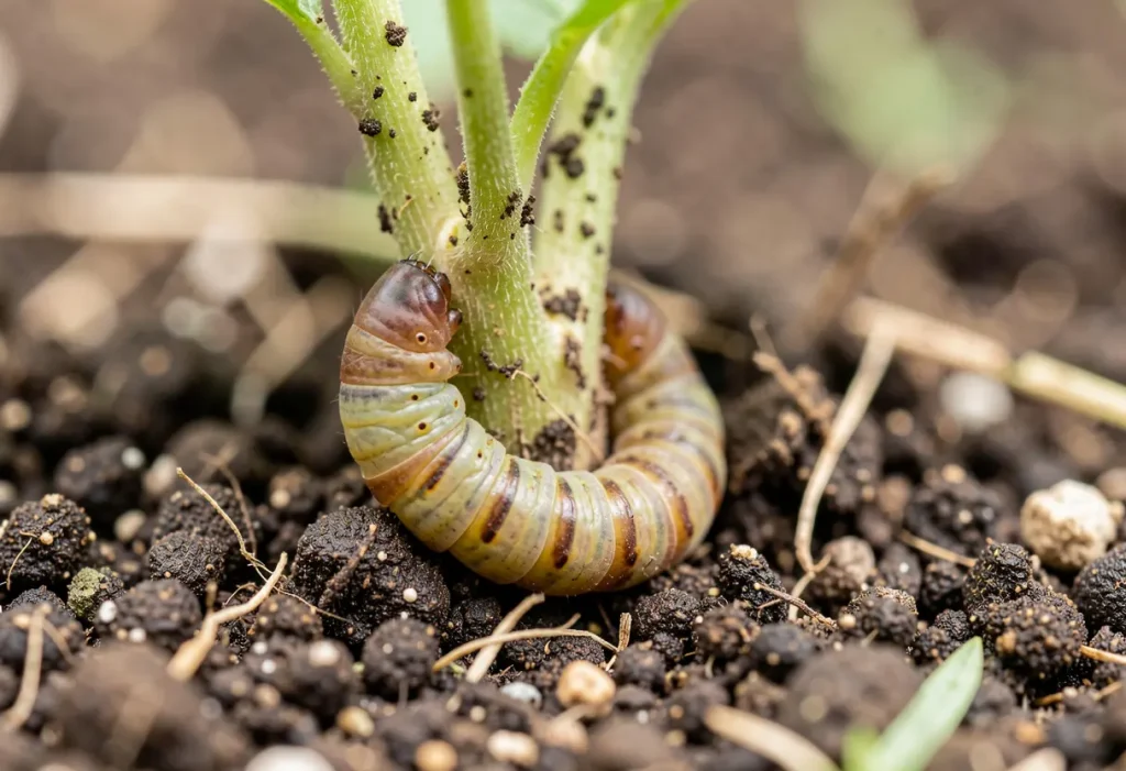 How to Get Rid of Cutworms Naturally – hands placing protective collars around young plants